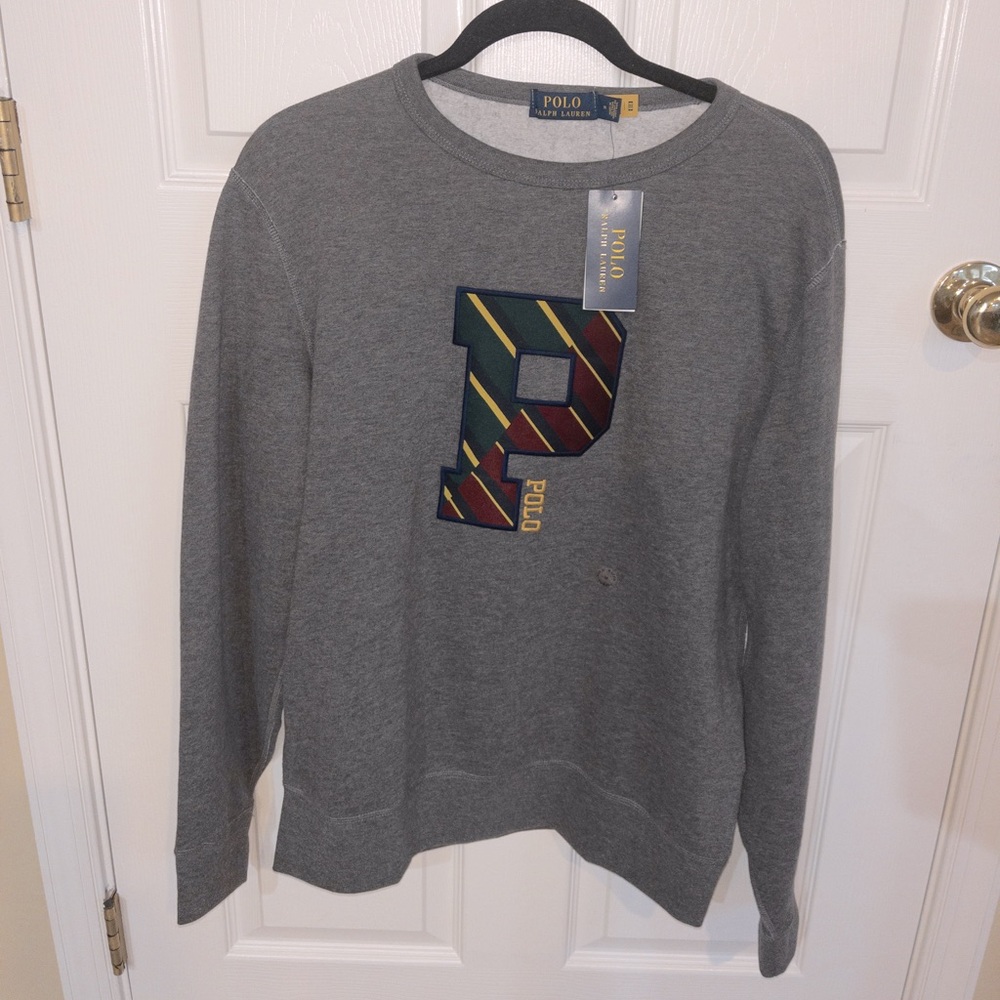 NWT Sz M Polo letterman Sweater in Grey